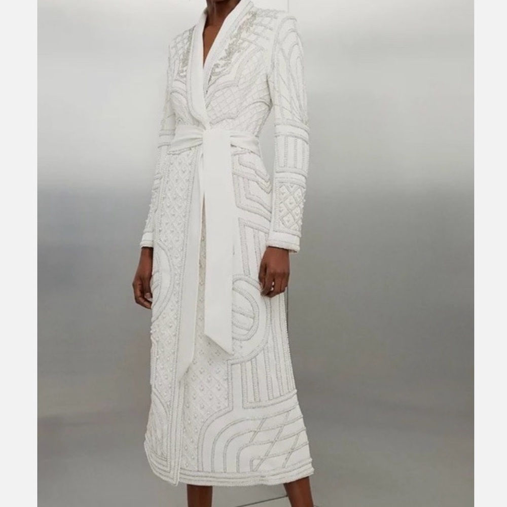 Karen Millen Crystal Embellished Woven Maxi Blazer Dress SIZE UK 10 RRP £549